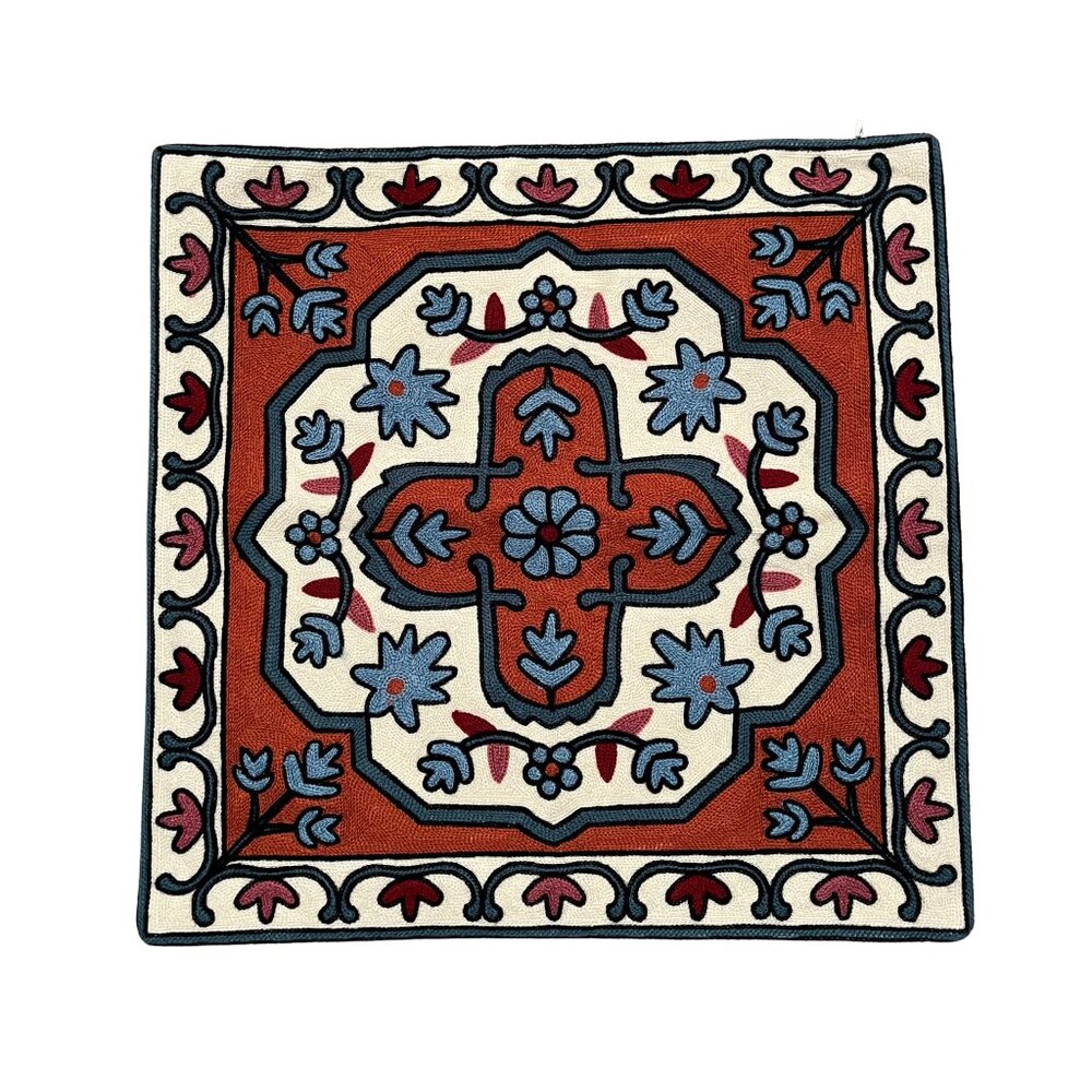 NEW Set of 2 Square Linen Pillowcases with Traditional Kazakh Embroidery
